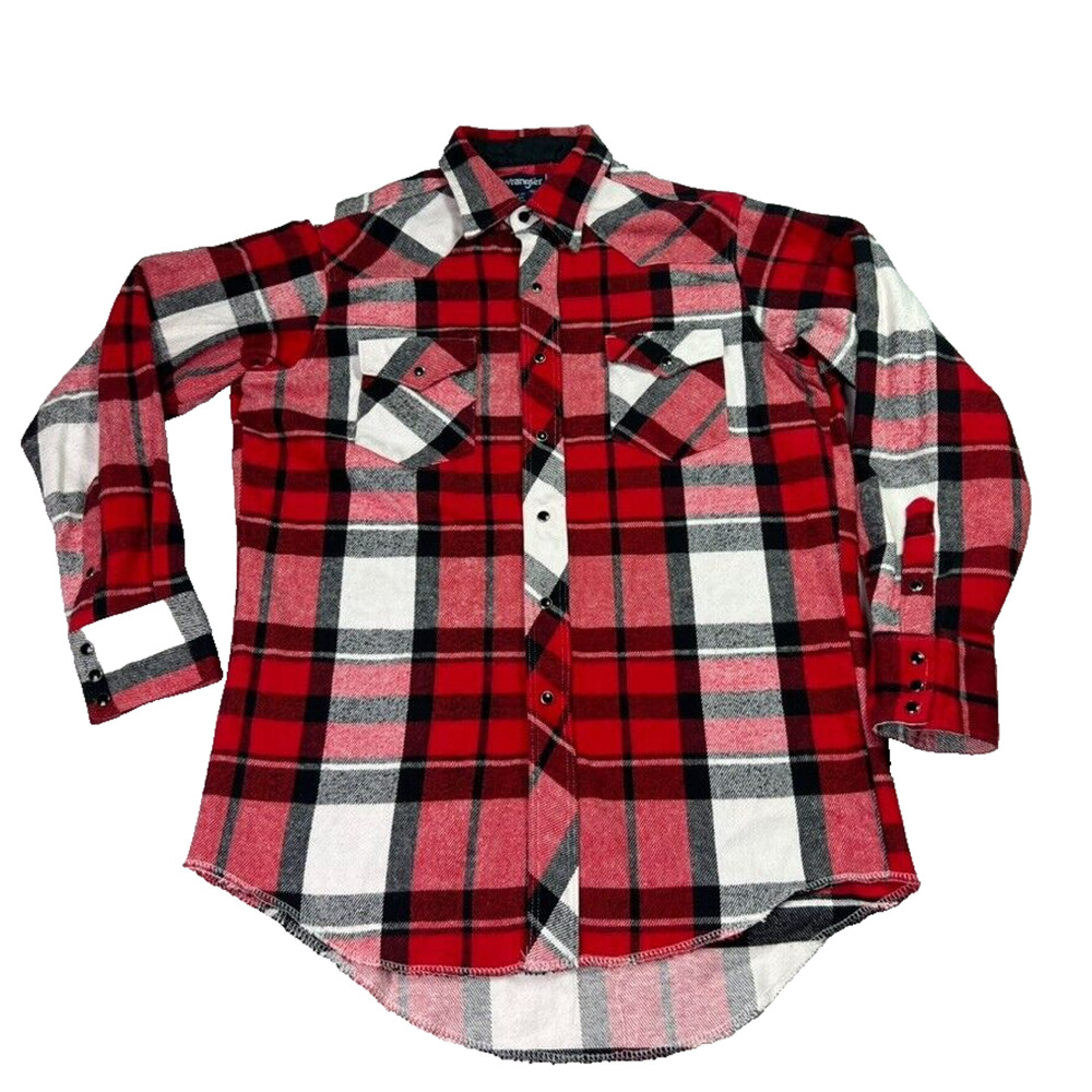Wrangler Western Shirt Mens 16.5-34 X-Long Tails Red Plaid Snap Button Up